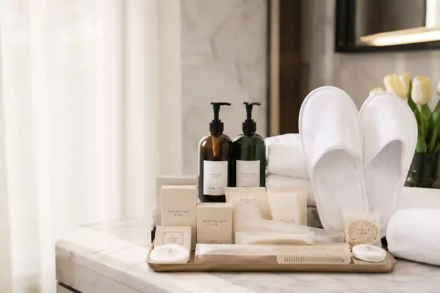 Custom hotel amenities product arrangement